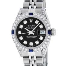 Rolex Ladies Quickset Stainless Steel Black Diamond Lugs And Sapphire Datejust 2