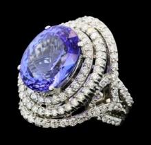 13.82 Tanzanite and Diamond Ring - 14KT White Gold