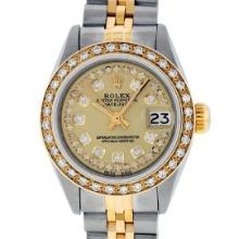 Rolex Ladies Quickset Two Tone 18K Yellow Gold And Steel Champagne Diamond Datej