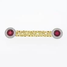 Unique 18k TT Gold Rubellite Tourmaline Diamond Open Circle Work Bar Pin Brooch