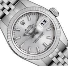 Rolex Ladies Quickset Silver Index White Gold Bezel With Hidden Clasp Jubilee Ba