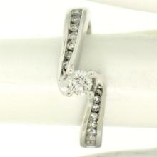 14k White Gold 0.55 ctw Round Diamond Channel & Solitaire Twist Swirl Bypass Rin