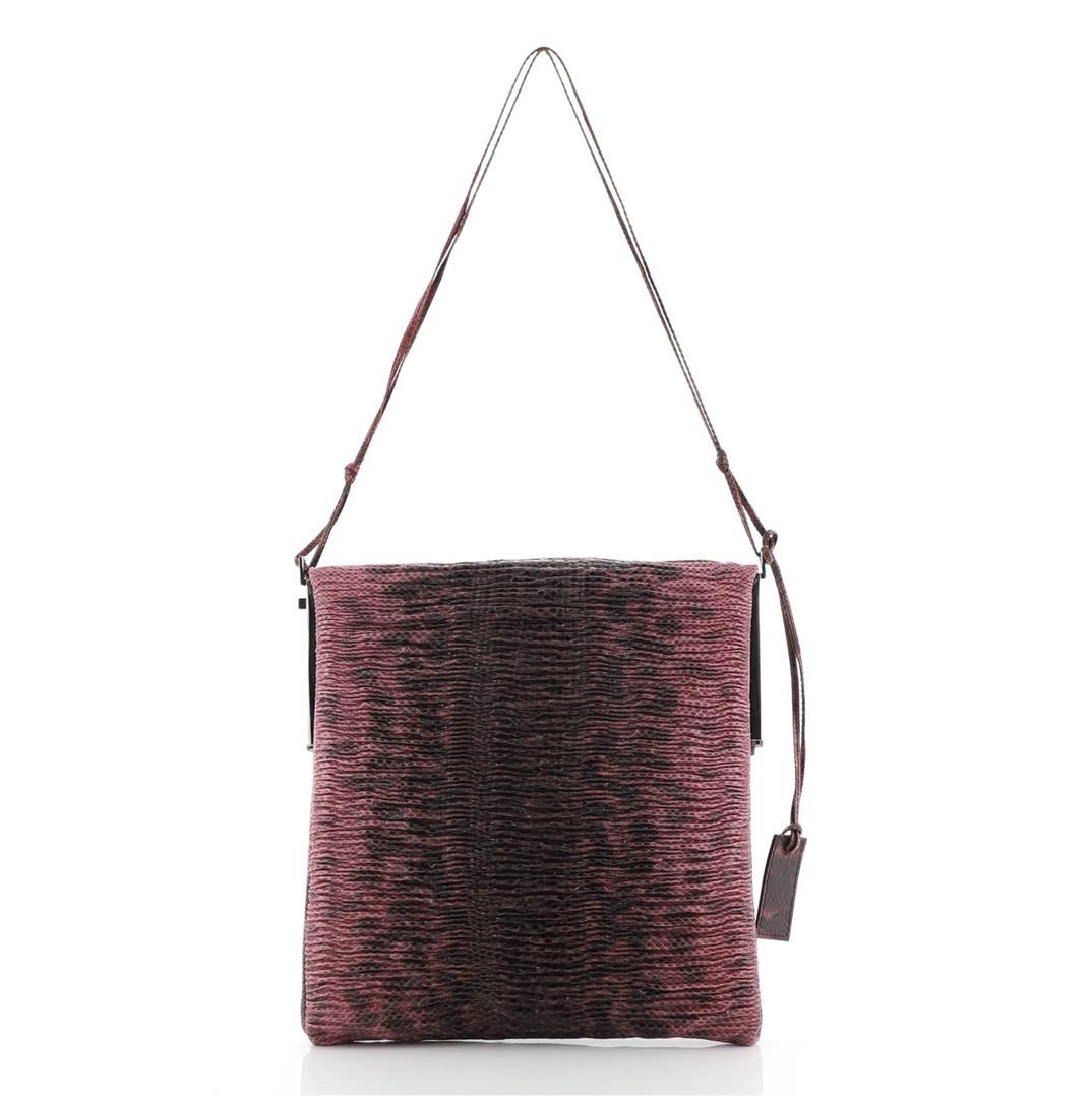 Gucci Frame Square Clutch Wrinkled Snakeskin Red