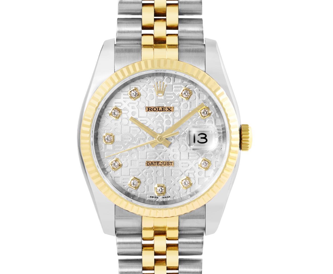Rolex Mens Two Tone Sapphire Quickset Silver Jubilee Diamond Dial Datejust With