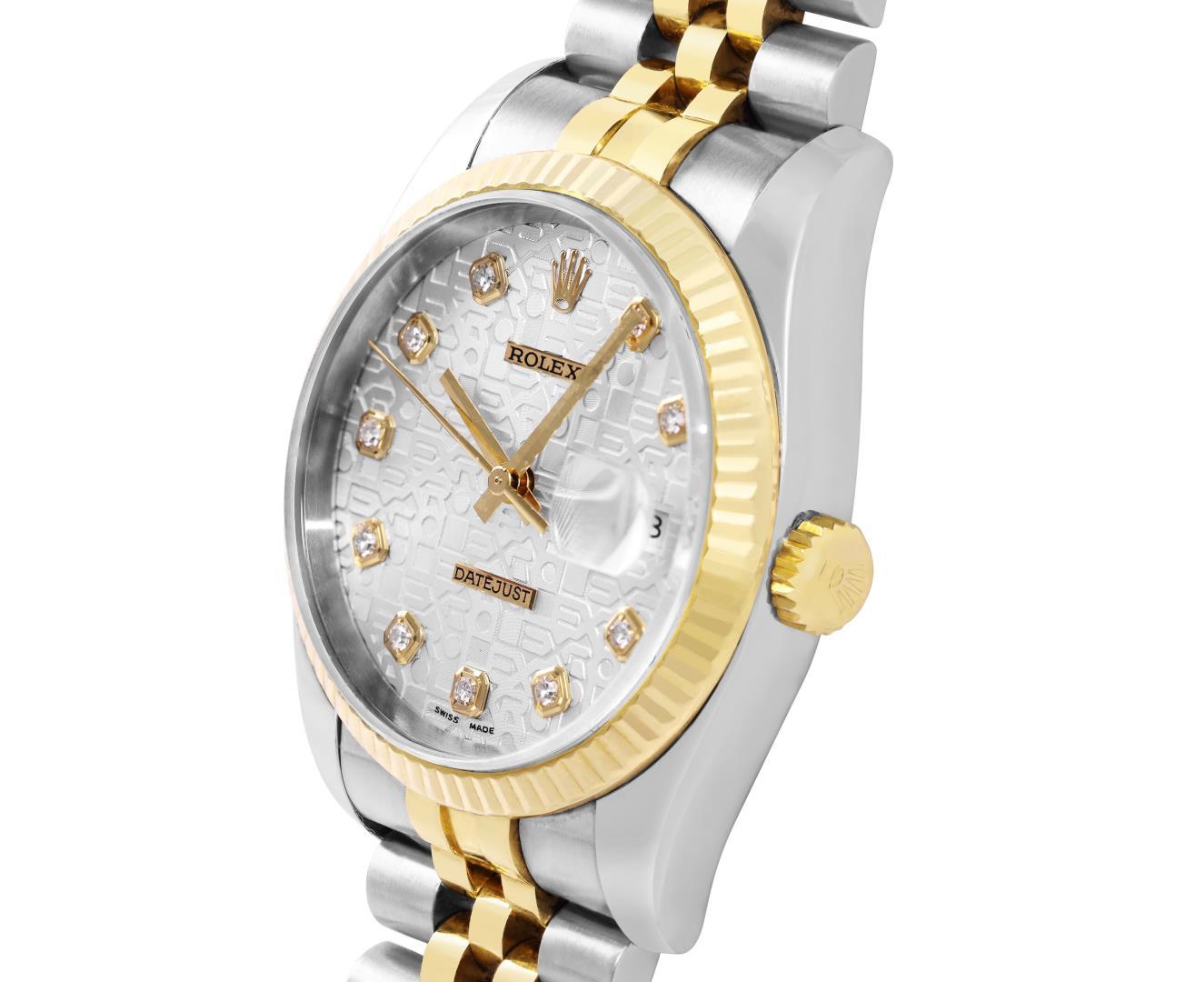 Rolex Mens Two Tone Sapphire Quickset Silver Jubilee Diamond Dial Datejust With