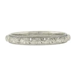 Antique Platinum 2.6mm Detailed Textured Work Eternity Stackable Band Ring