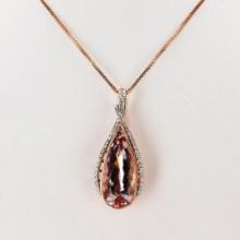 8.24 ctw Morganite and 0.45 ctw Diamond 14K Rose and White Gold Pendant