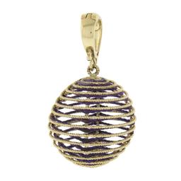 Milor 14k Gold Twisted Wire Coiled Ball Sphere Enhancer Pendant w/ Purple String