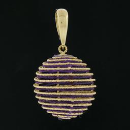 Milor 14k Gold Twisted Wire Coiled Ball Sphere Enhancer Pendant w/ Purple String