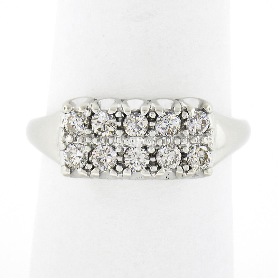 Vintage 14k White Gold.45 ctw Dual Two Row Round Fishtail Prong Diamond Band Rin