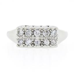 Vintage 14k White Gold.45 ctw Dual Two Row Round Fishtail Prong Diamond Band Rin