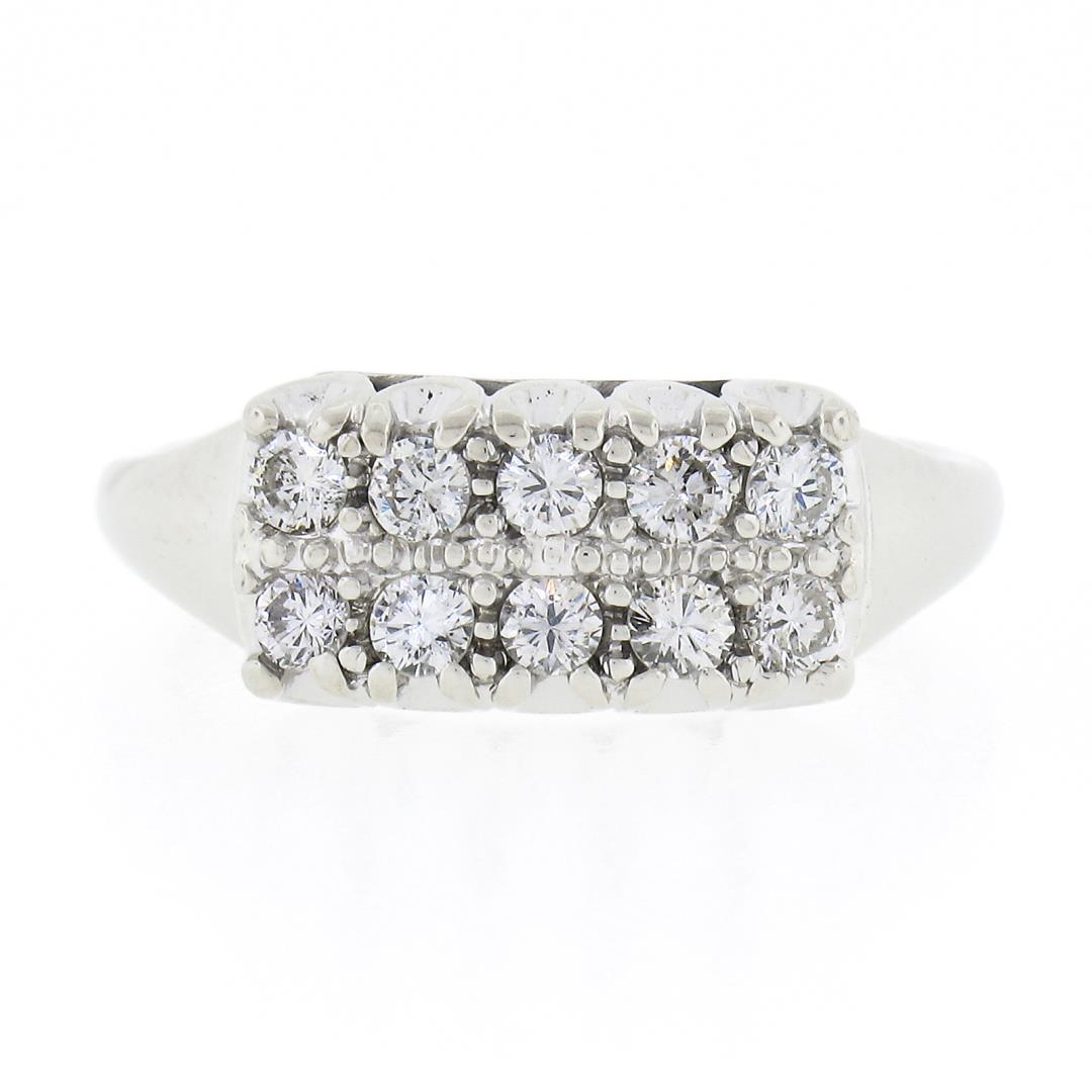 Vintage 14k White Gold.45 ctw Dual Two Row Round Fishtail Prong Diamond Band Rin