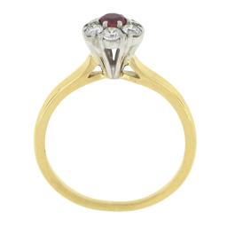Vintage Jabel 18k Gold 0.40 ctw Round Brilliant Red Ruby w/ Diamond Halo Ring