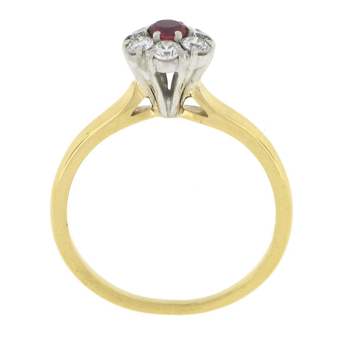 Vintage Jabel 18k Gold 0.40 ctw Round Brilliant Red Ruby w/ Diamond Halo Ring