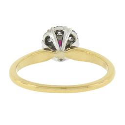 Vintage Jabel 18k Gold 0.40 ctw Round Brilliant Red Ruby w/ Diamond Halo Ring