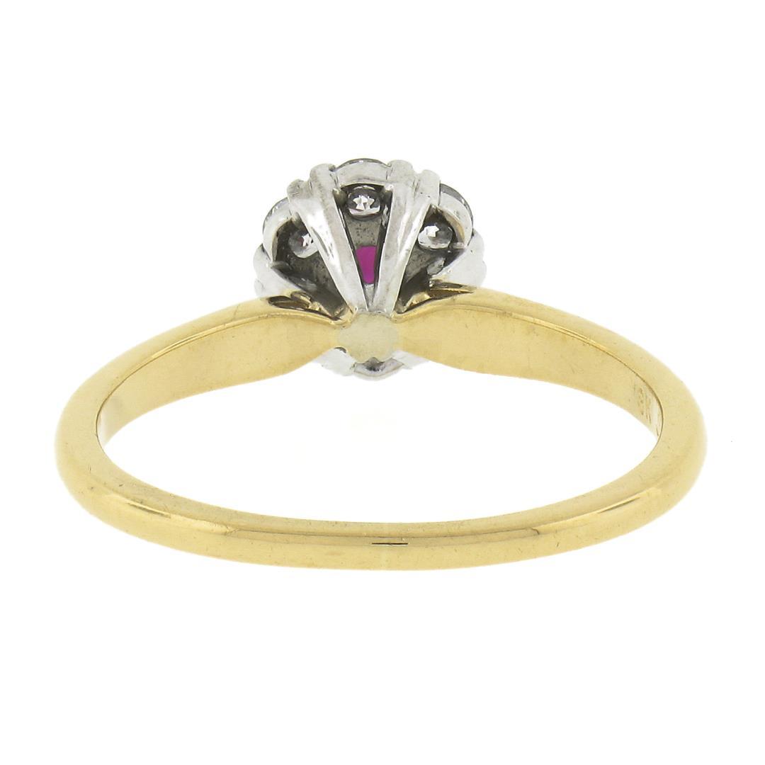 Vintage Jabel 18k Gold 0.40 ctw Round Brilliant Red Ruby w/ Diamond Halo Ring