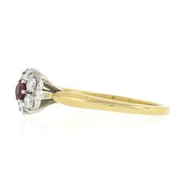 Vintage Jabel 18k Gold 0.40 ctw Round Brilliant Red Ruby w/ Diamond Halo Ring