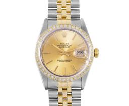 Rolex Mens Two Tone Champagne Index Dial 18K Yellow Gold Diamond Bezel Datejust