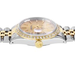 Rolex Mens Two Tone Champagne Index Dial 18K Yellow Gold Diamond Bezel Datejust