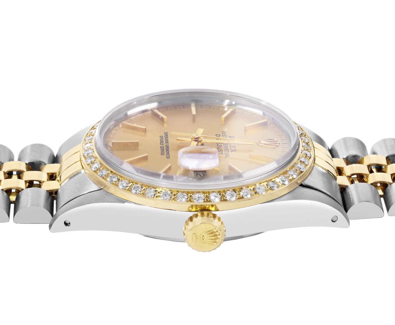 Rolex Mens Two Tone Champagne Index Dial 18K Yellow Gold Diamond Bezel Datejust