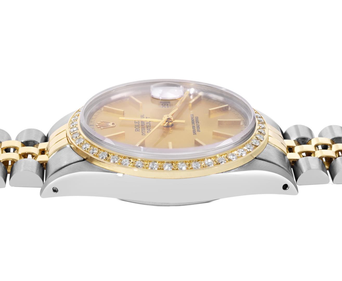 Rolex Mens Two Tone Champagne Index Dial 18K Yellow Gold Diamond Bezel Datejust