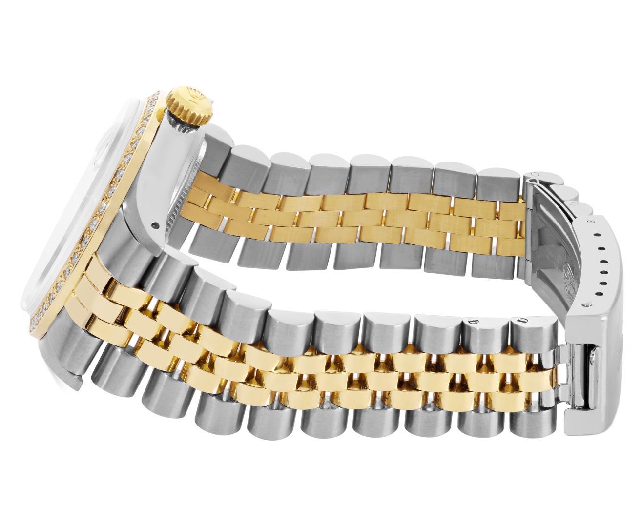Rolex Mens Two Tone Champagne Index Dial 18K Yellow Gold Diamond Bezel Datejust