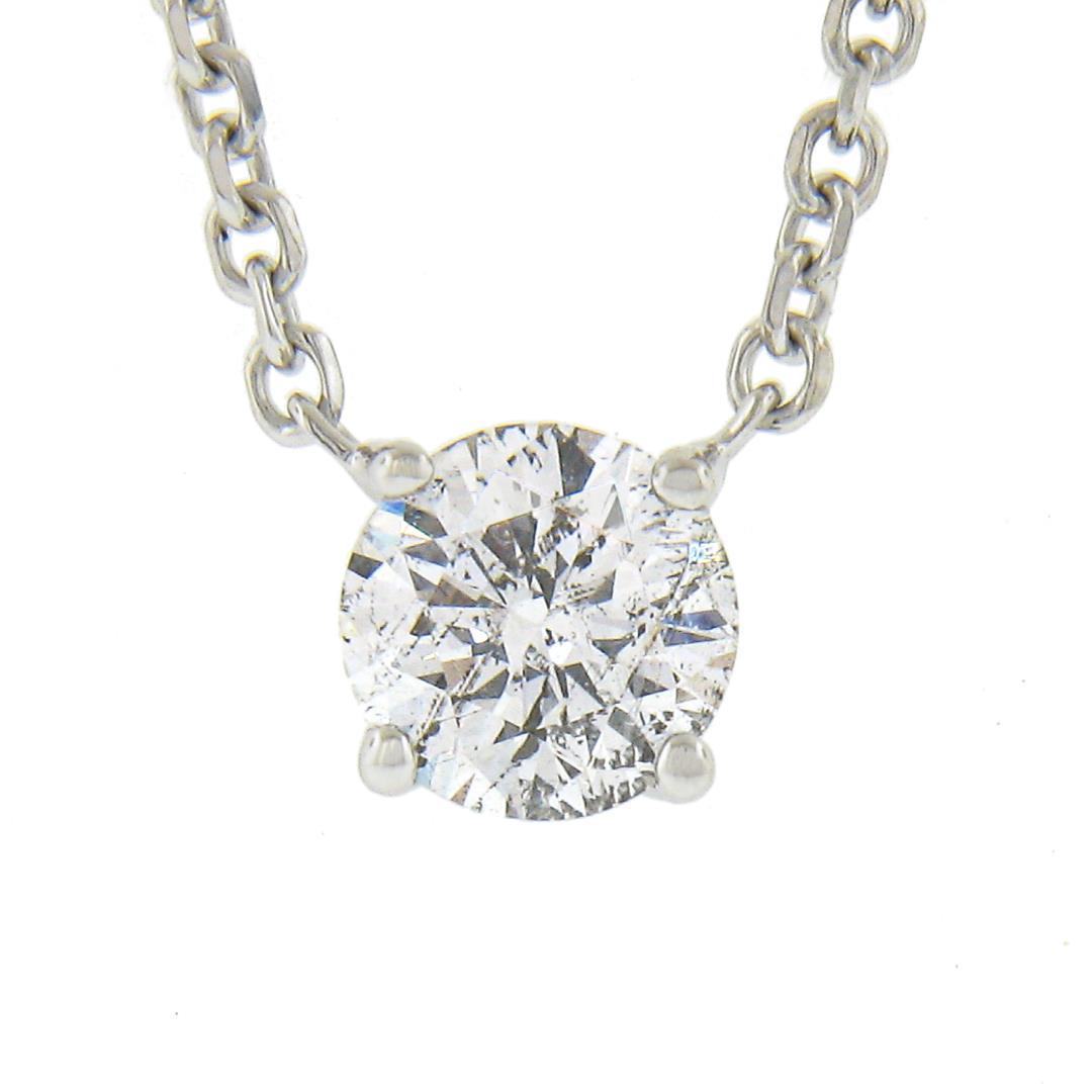 New 14K Gold.38 ctw Round Brilliant Diamond Solitaire Pendant w/ Adjustable Chai