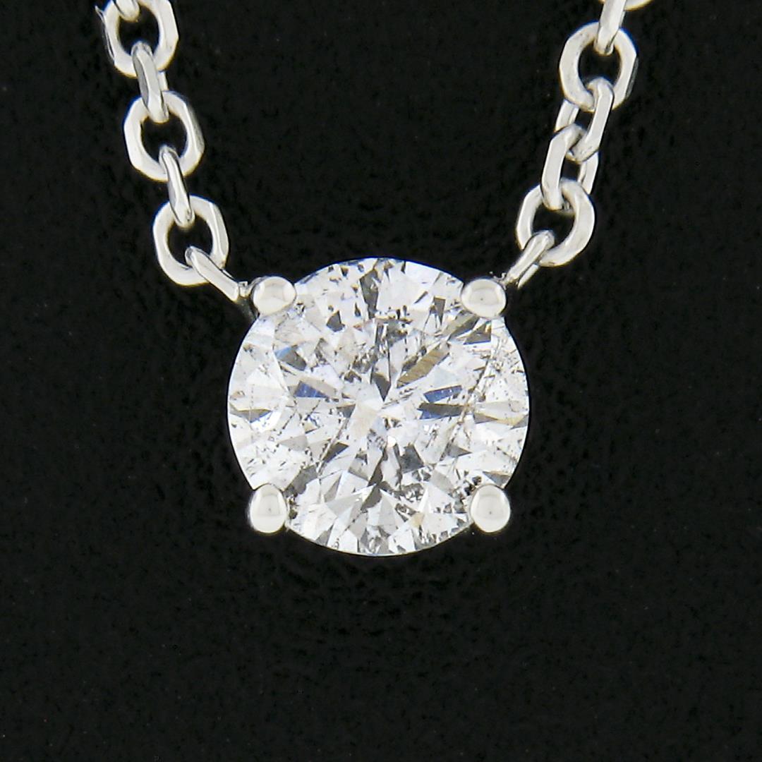 New 14K Gold.38 ctw Round Brilliant Diamond Solitaire Pendant w/ Adjustable Chai