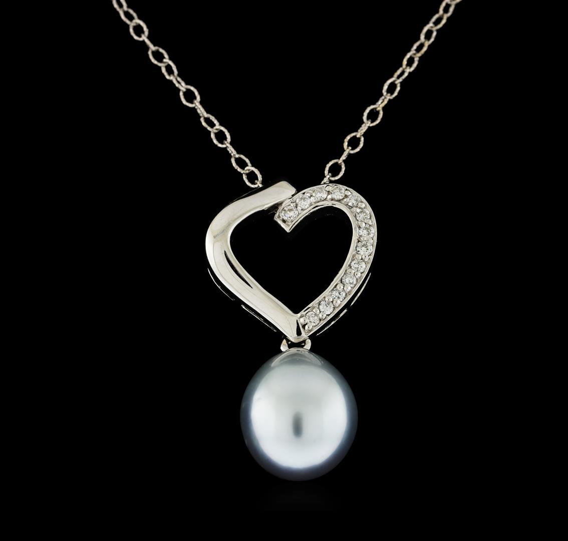 Pearl and Diamond Pendant With Chain - 14KT White Gold