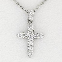 Petite Solid Platinum .30 ctw Round Brilliant Diamond Simple Cross Pendant & Cha