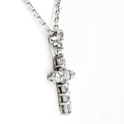 Petite Solid Platinum .30 ctw Round Brilliant Diamond Simple Cross Pendant & Cha