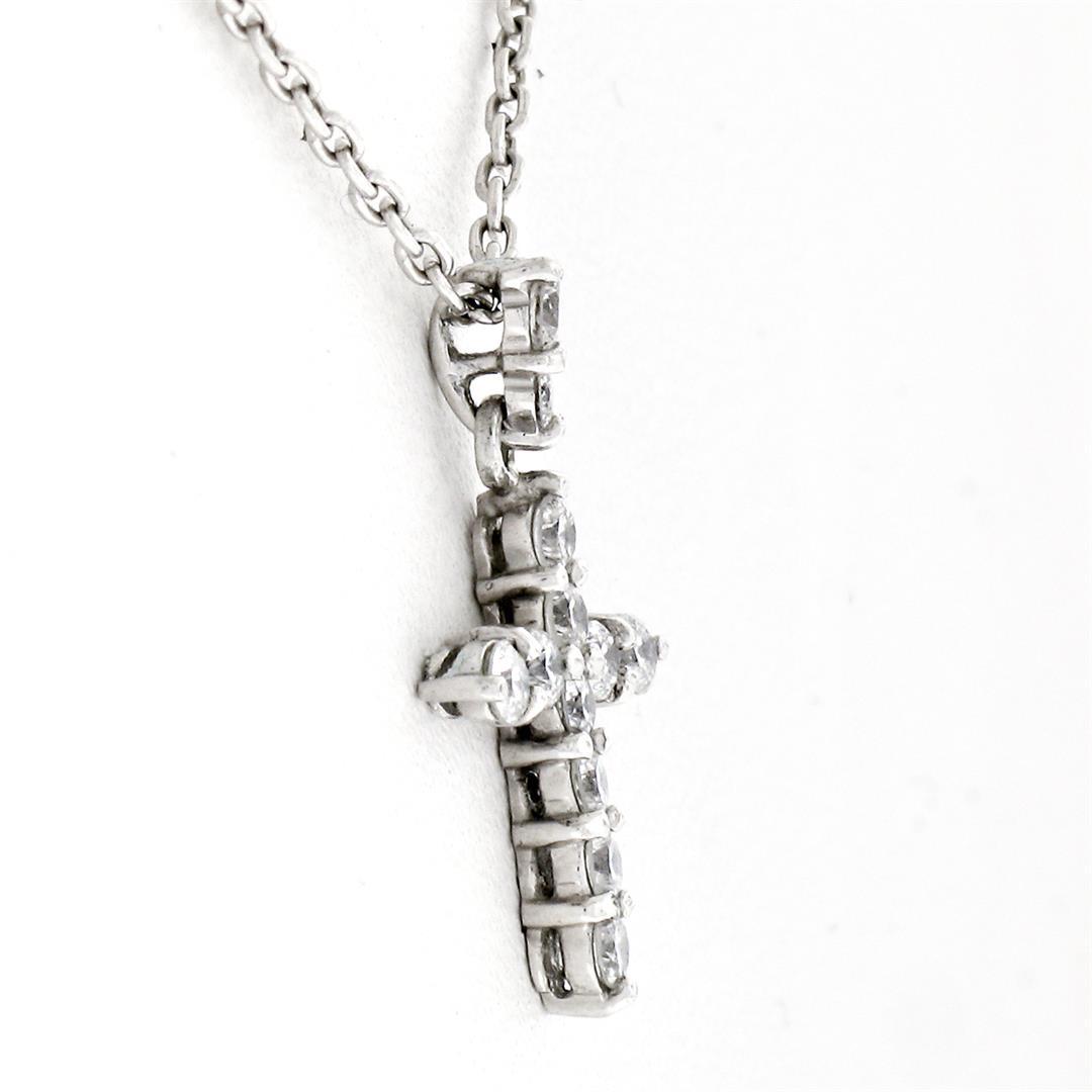 Petite Solid Platinum .30 ctw Round Brilliant Diamond Simple Cross Pendant & Cha