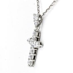 Petite Solid Platinum .30 ctw Round Brilliant Diamond Simple Cross Pendant & Cha