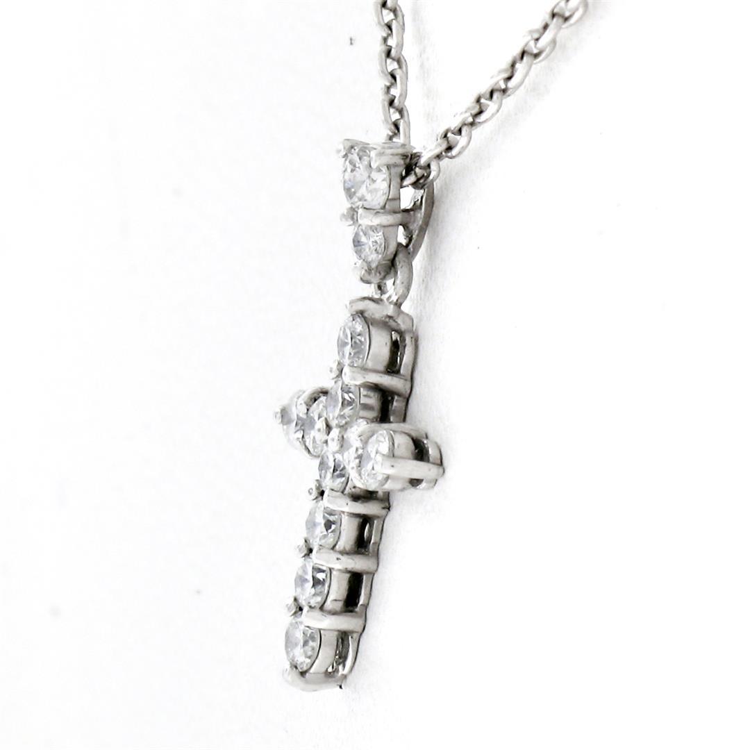 Petite Solid Platinum .30 ctw Round Brilliant Diamond Simple Cross Pendant & Cha