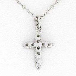 Petite Solid Platinum .30 ctw Round Brilliant Diamond Simple Cross Pendant & Cha