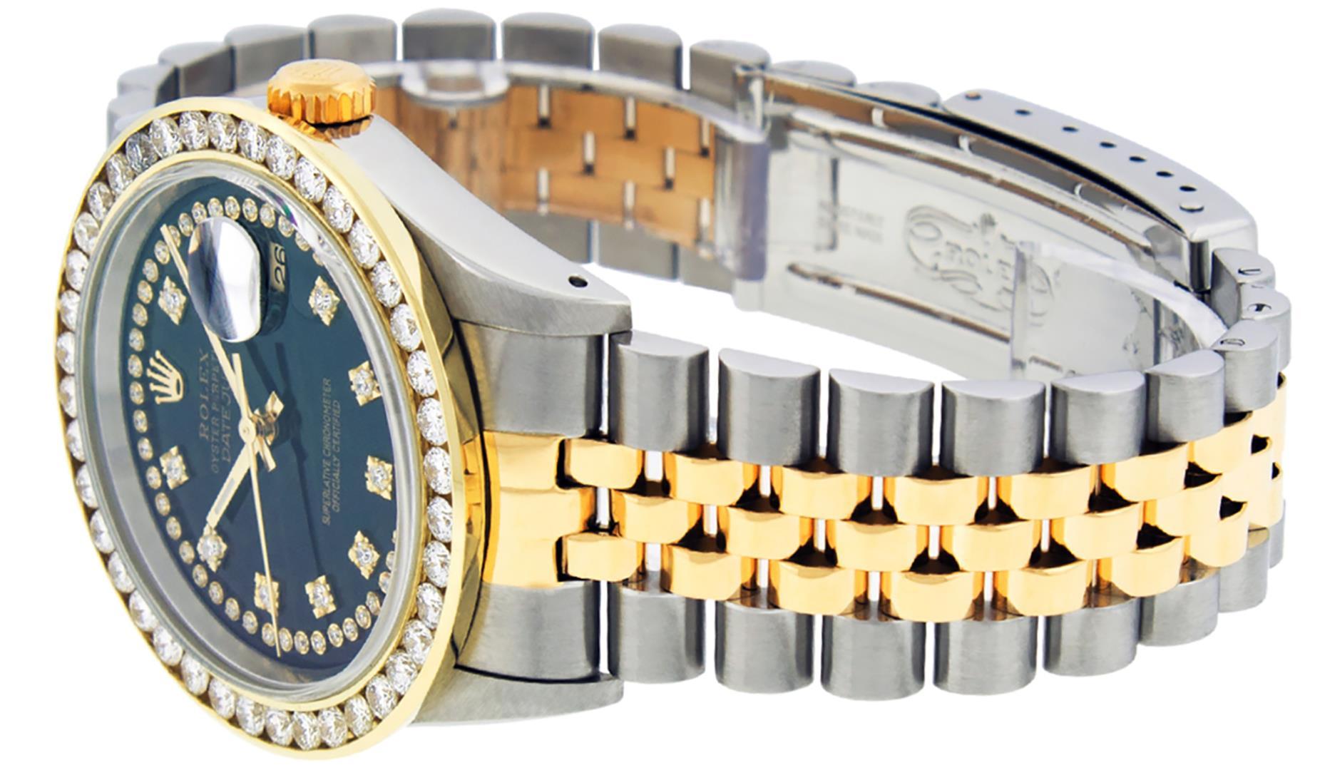 Rolex Mens Two Tone Black String 3CTW Channel Set Diamond Datejust Wristwatch 36