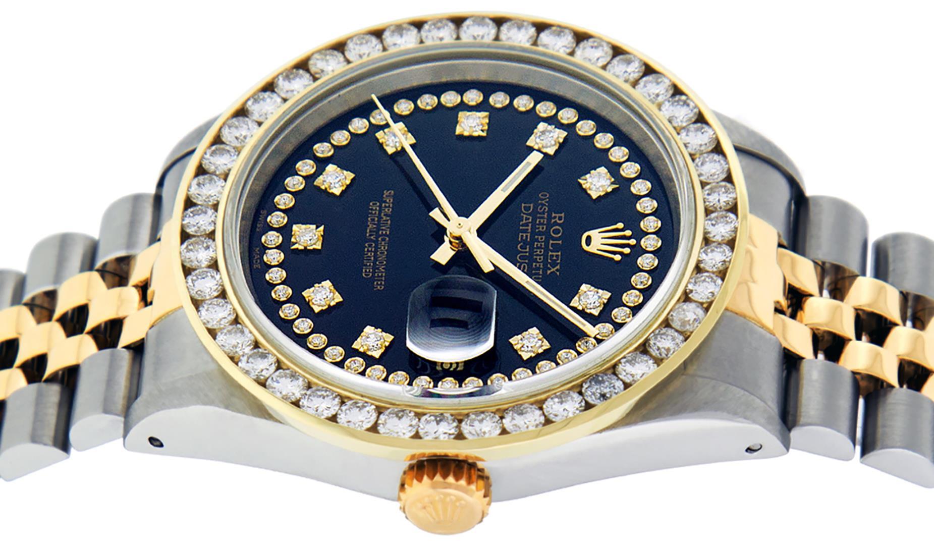 Rolex Mens Two Tone Black String 3CTW Channel Set Diamond Datejust Wristwatch 36