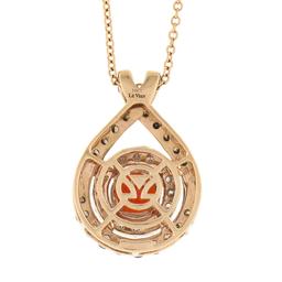Le Vian 14k Gold Round Tangerine Fire Opal & Diamond Teardrop Pendant w/ Chain