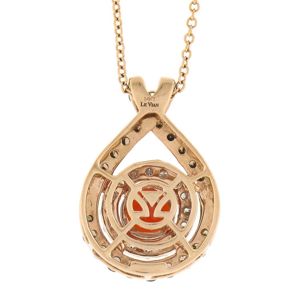 Le Vian 14k Gold Round Tangerine Fire Opal & Diamond Teardrop Pendant w/ Chain