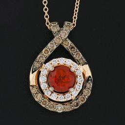 Le Vian 14k Gold Round Tangerine Fire Opal & Diamond Teardrop Pendant w/ Chain