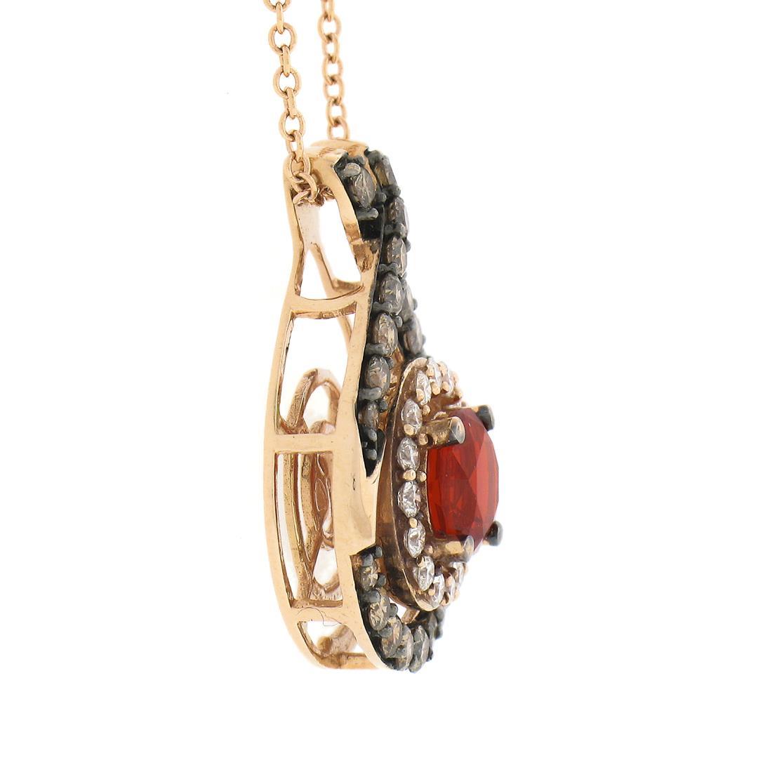 Le Vian 14k Gold Round Tangerine Fire Opal & Diamond Teardrop Pendant w/ Chain