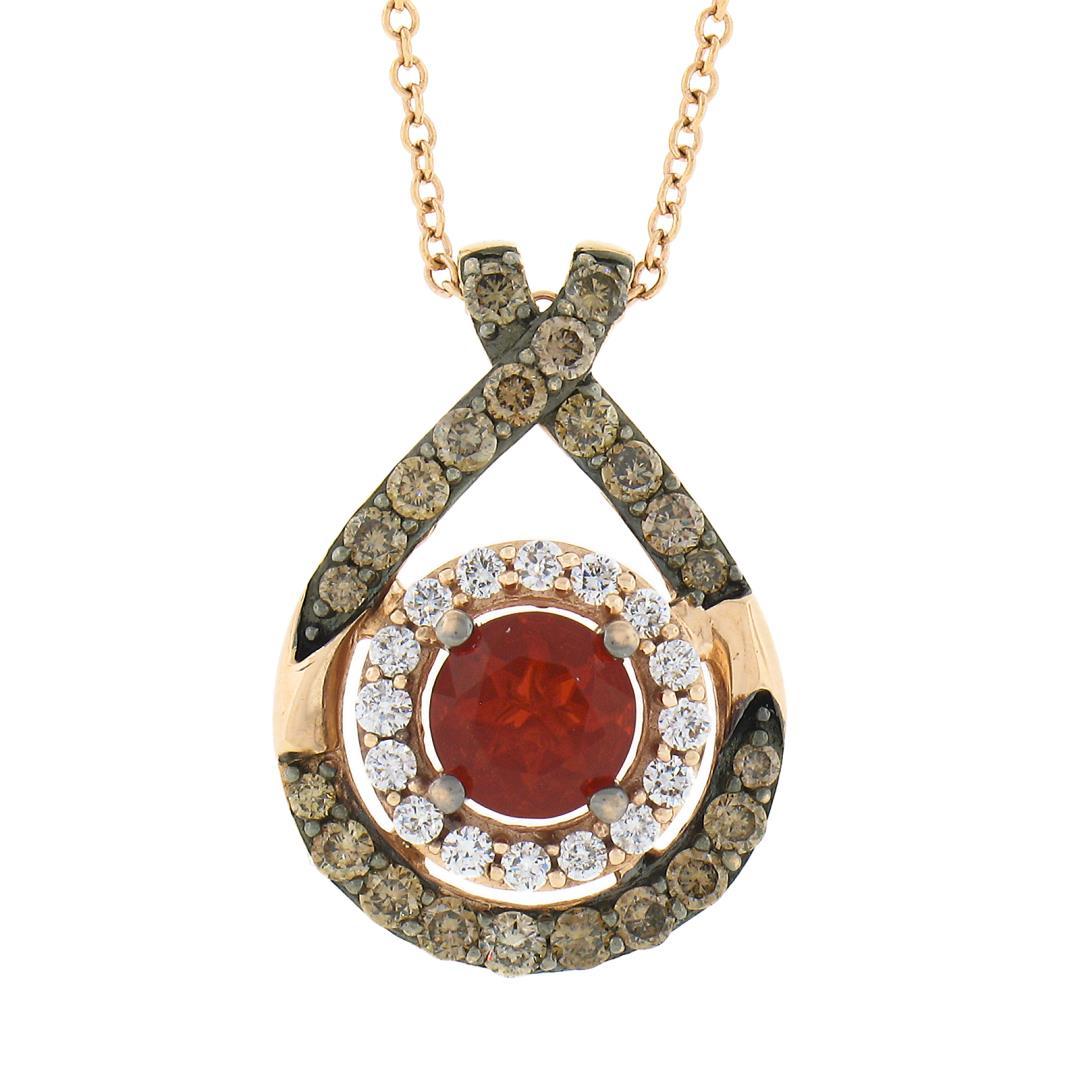 Le Vian 14k Gold Round Tangerine Fire Opal & Diamond Teardrop Pendant w/ Chain