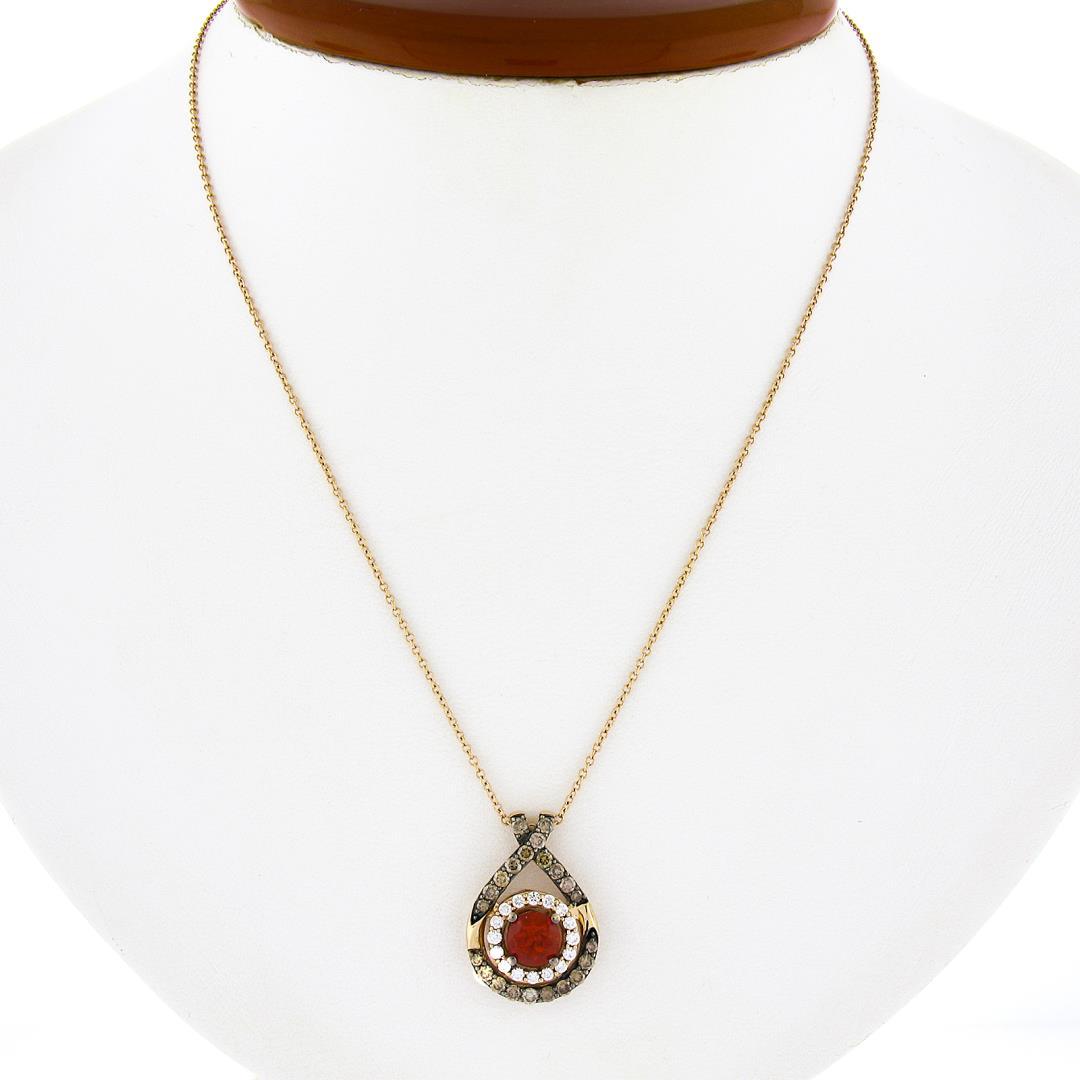 Le Vian 14k Gold Round Tangerine Fire Opal & Diamond Teardrop Pendant w/ Chain