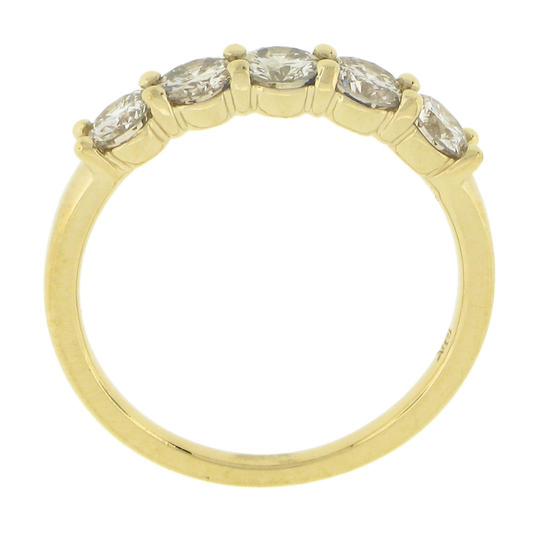 NEW 18k Gold .92 ctw Round Low Profile Light Brown Diamond 5 Stone Stack Band Ri