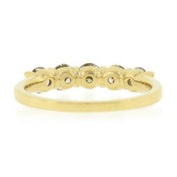 NEW 18k Gold .92 ctw Round Low Profile Light Brown Diamond 5 Stone Stack Band Ri