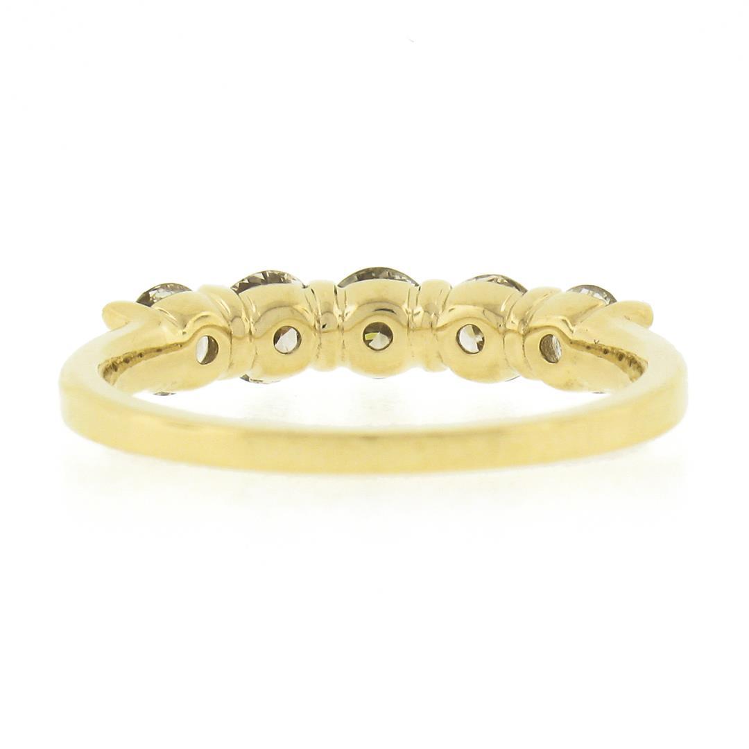 NEW 18k Gold .92 ctw Round Low Profile Light Brown Diamond 5 Stone Stack Band Ri