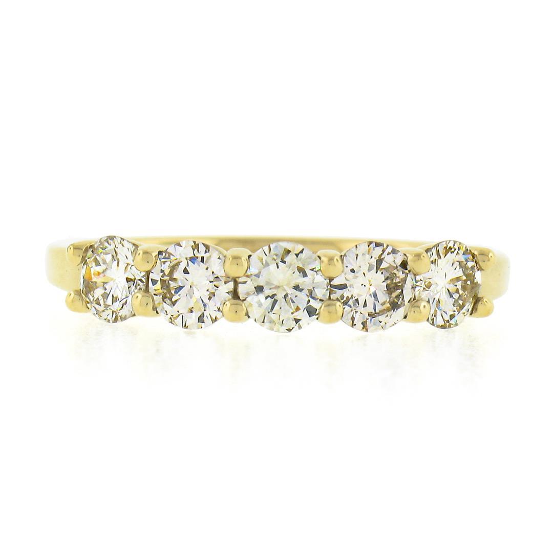 NEW 18k Gold .92 ctw Round Low Profile Light Brown Diamond 5 Stone Stack Band Ri