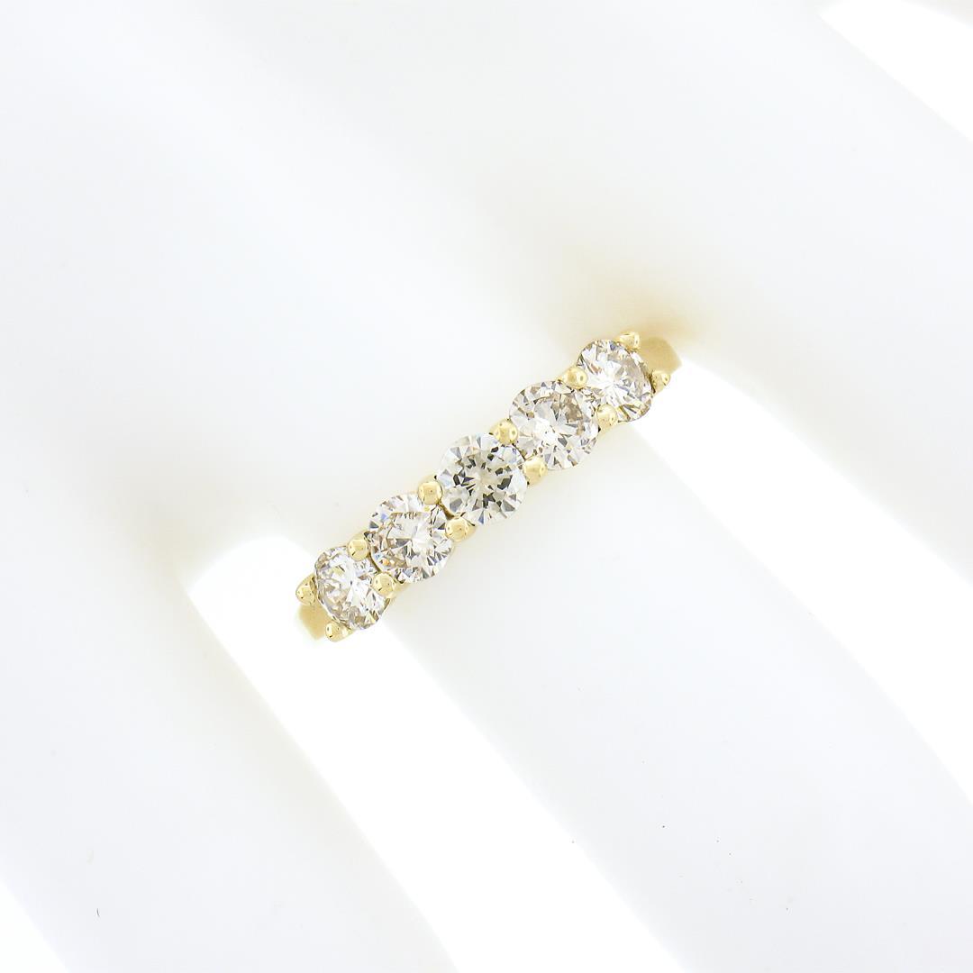NEW 18k Gold .92 ctw Round Low Profile Light Brown Diamond 5 Stone Stack Band Ri