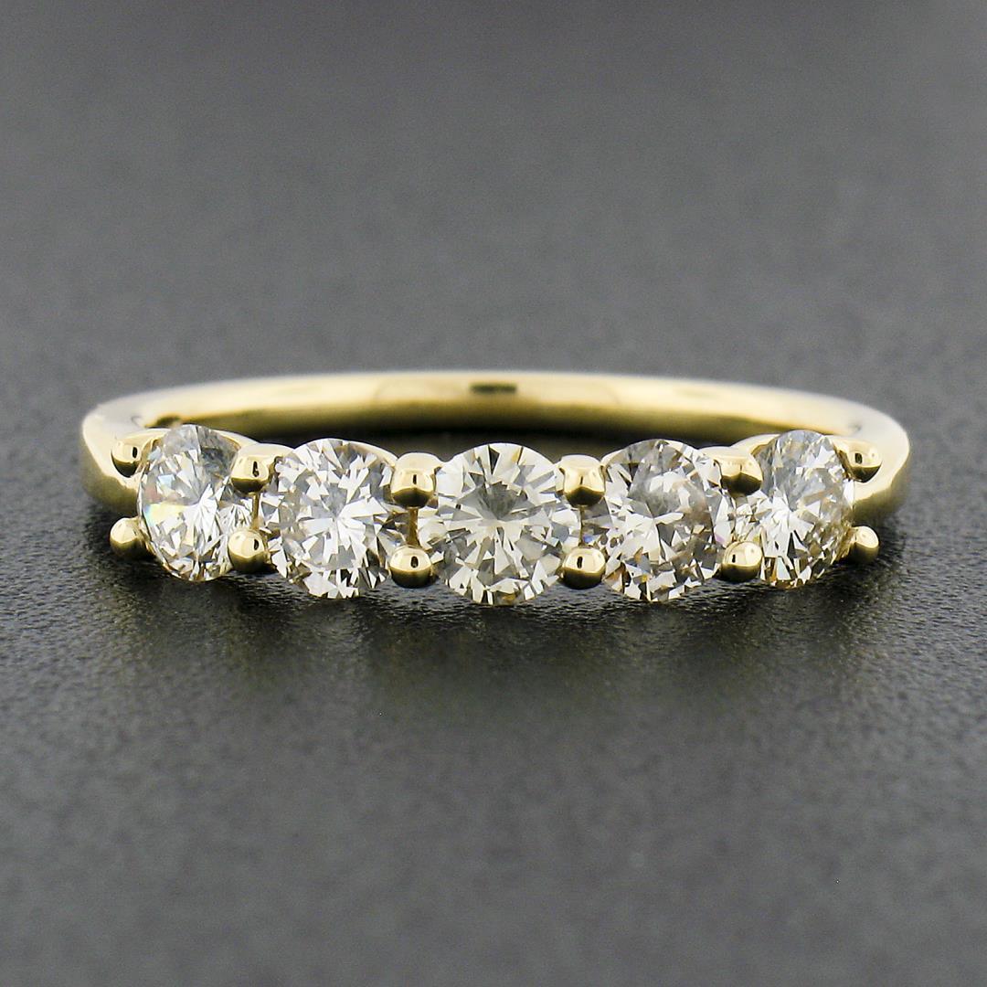 NEW 18k Gold .92 ctw Round Low Profile Light Brown Diamond 5 Stone Stack Band Ri