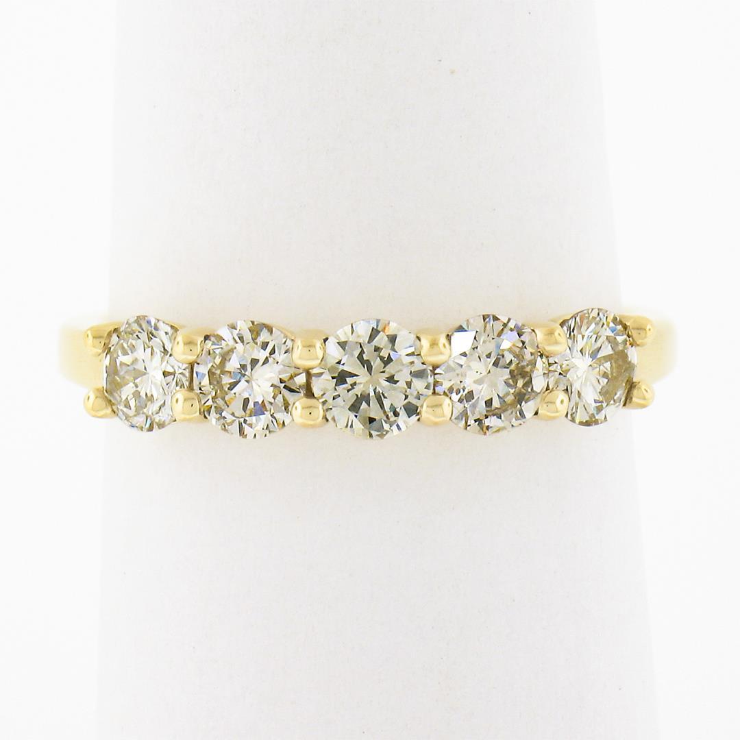 NEW 18k Gold .92 ctw Round Low Profile Light Brown Diamond 5 Stone Stack Band Ri